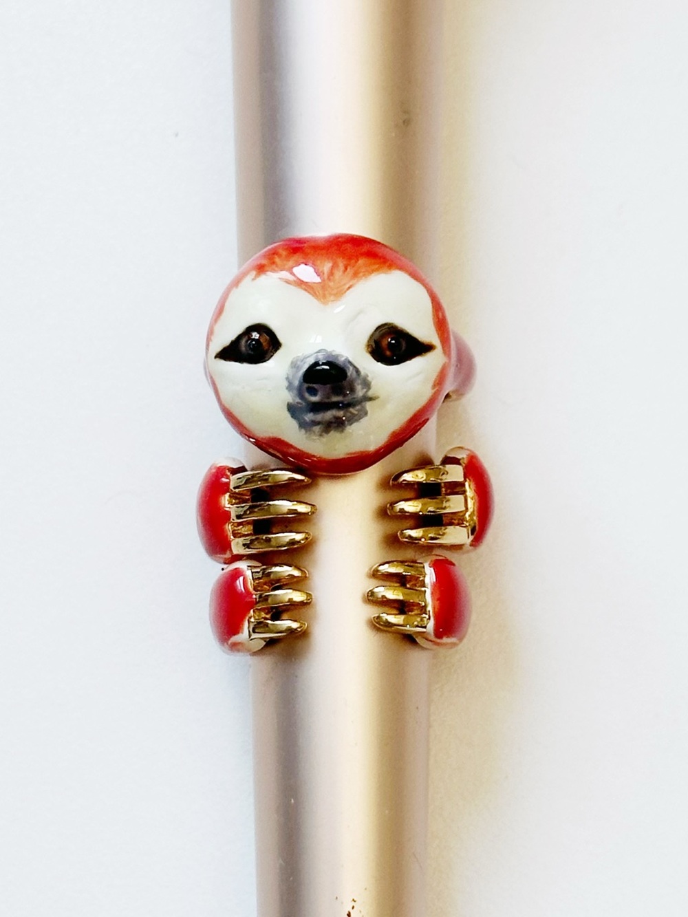 🦥 Red Sloth Ring with Gold Claws Open Set Ring 16K gold plated